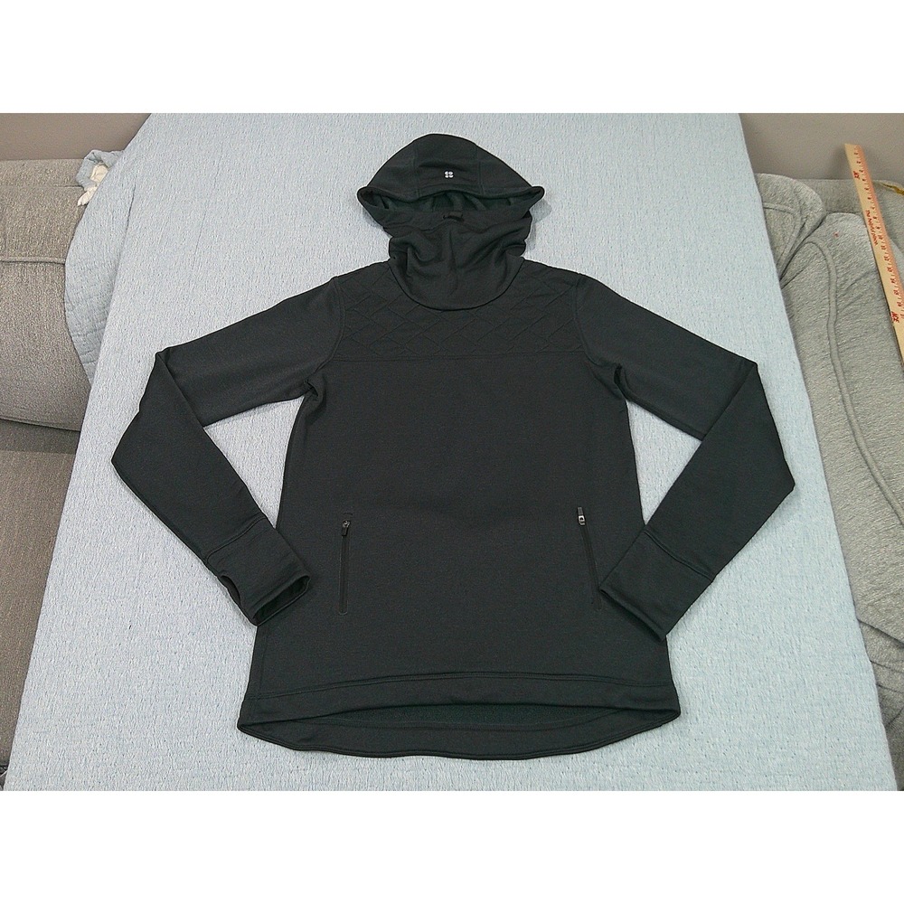 Sweaty Betty Sweatshirt‎ Womens XS Black Hoodie Pull-Over Pockets Thumb Holes